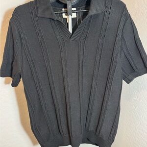 NWT INDUSTRY Black Short Sleeve Knit Sweater Ribbed-Large